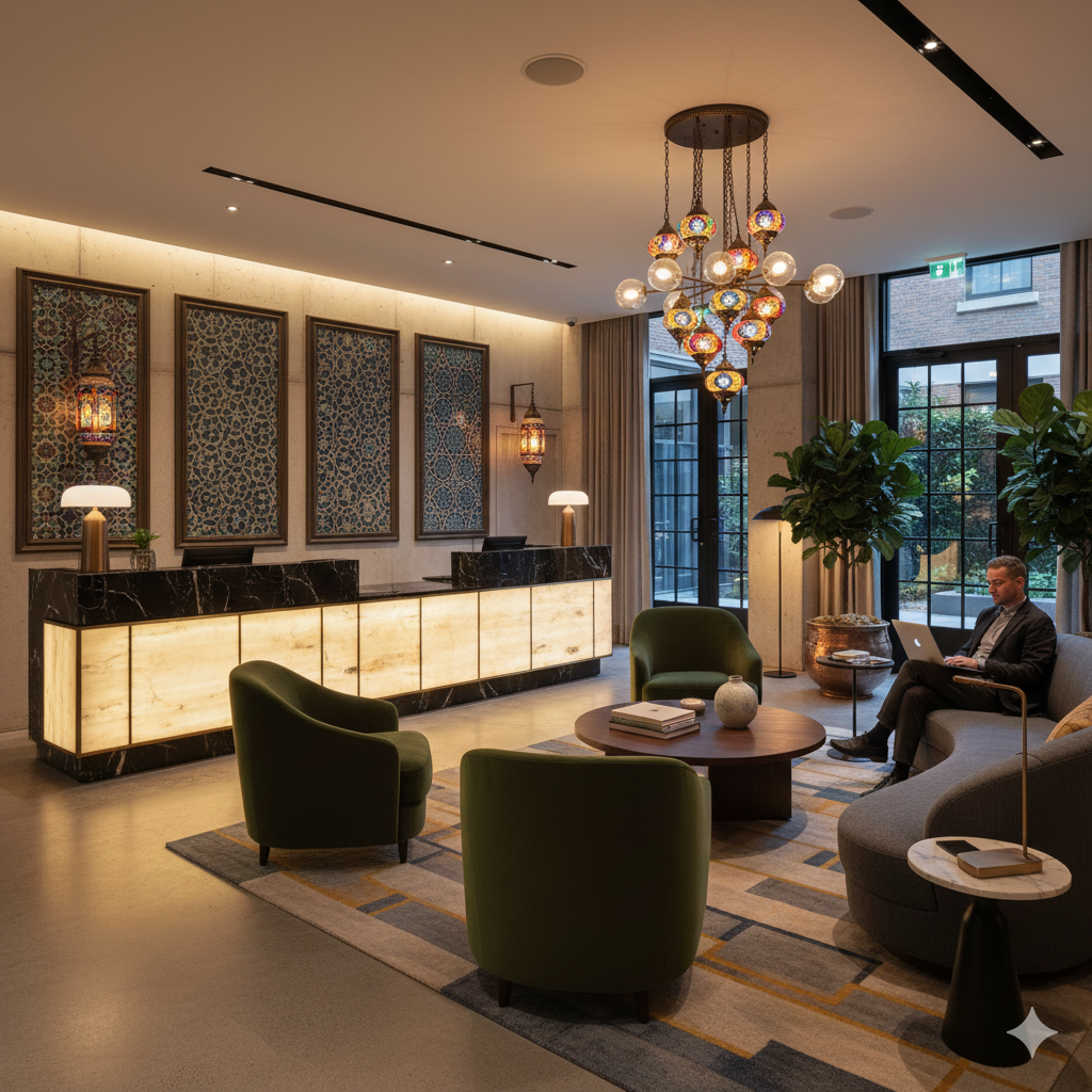 A modern hotel lobby in Istanbul, symbolizing a seamless trip